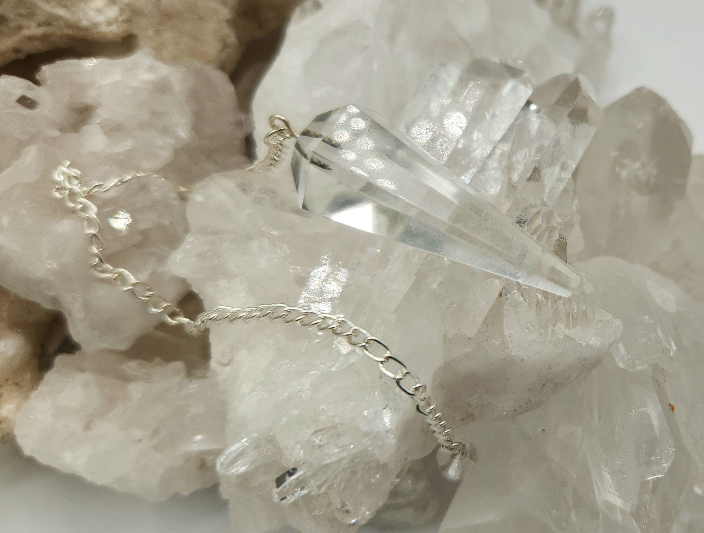 Clear Quartz Pendulum w/Silver Plated Chain