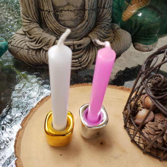 Handmade Ceramic Chime Candle Holder - Gold Silver color , c: Silver