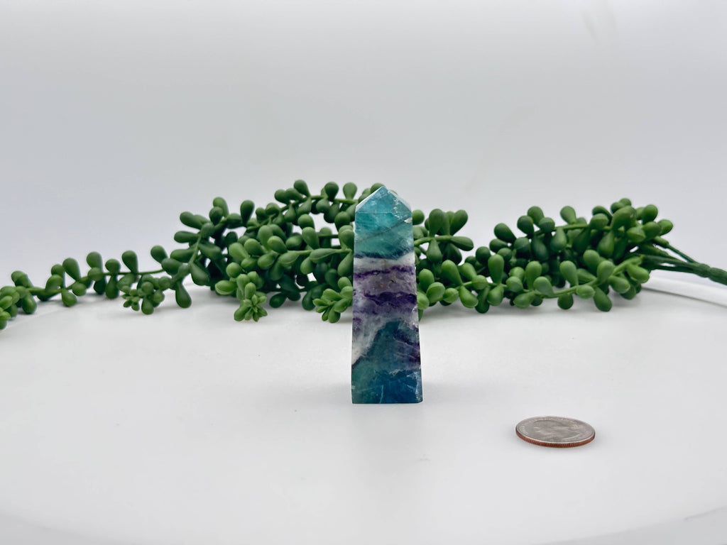 Fluorite Gemstone Tower Obelisk 4 Faceted 7.5CM Aprox