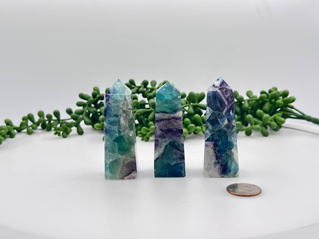 Fluorite Gemstone Tower Obelisk 4 Faceted 7.5CM Aprox