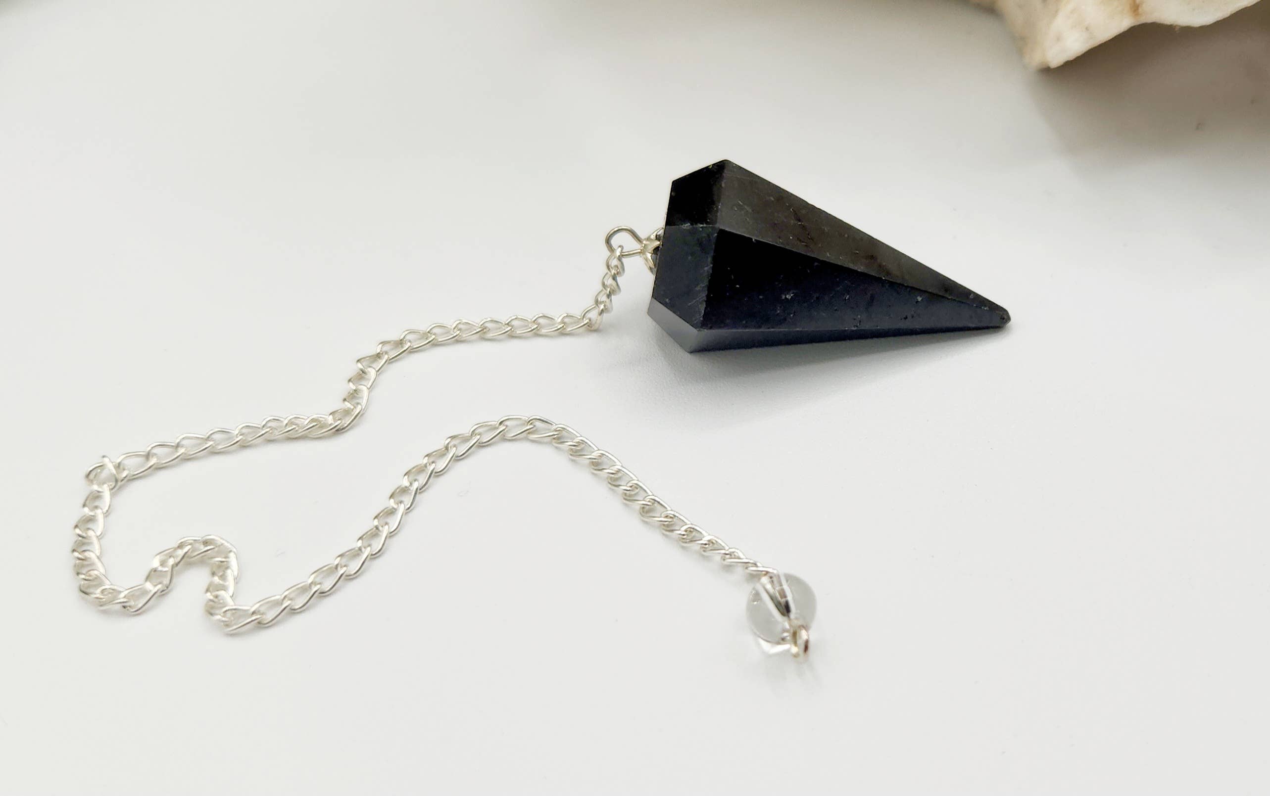 Black Tourmaline Pendulum Pendulum w/Silver Plated Chain