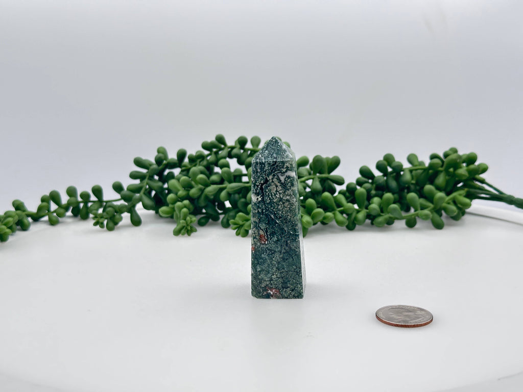 Moss Agate Gemstone Tower Obelisk 4 Faceted 7.5CM Approx